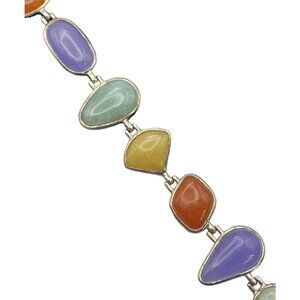 Vijntage Sterling Silver Bracelet Jade Multi Color Green Purple Lavender Toggle
